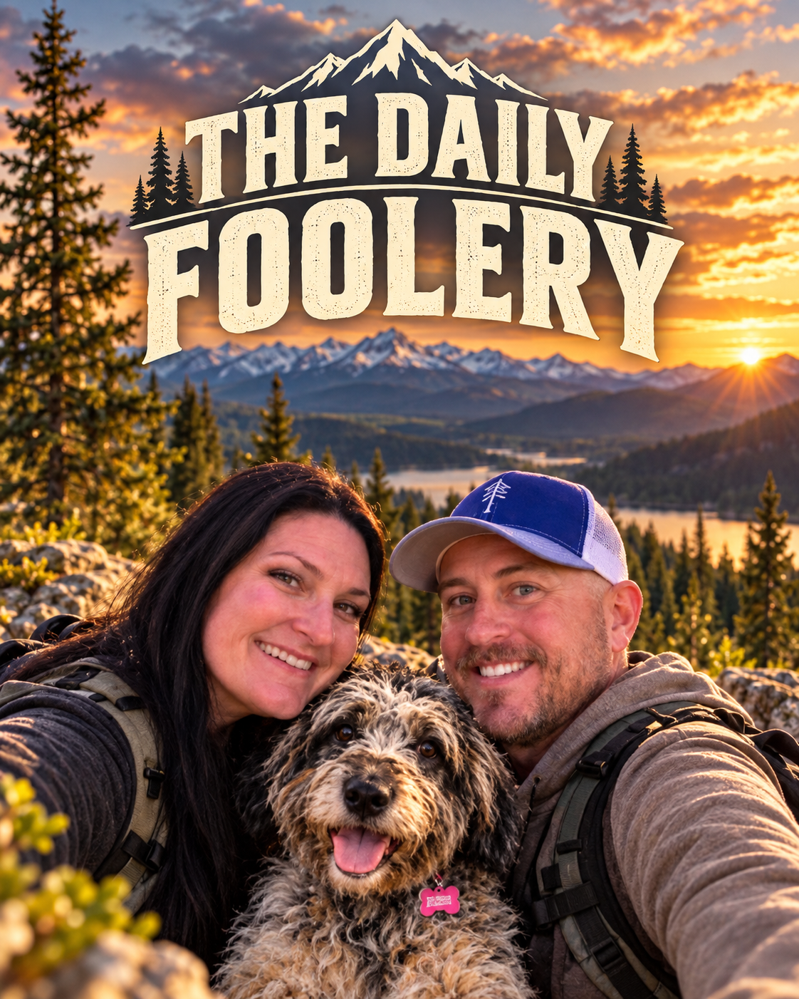 The Daily Foolery: Cory, his partner, and their dog in a mountain landscape